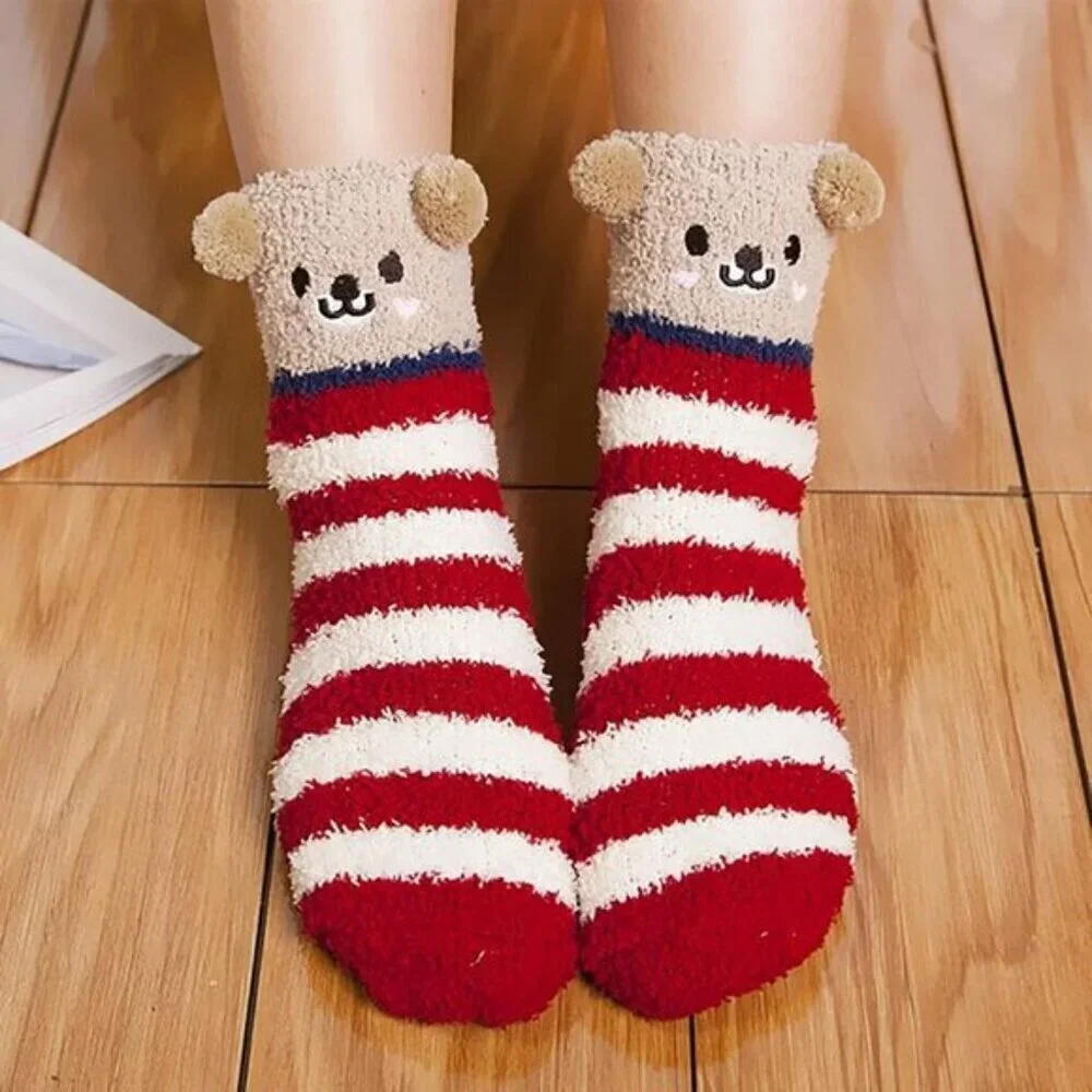Loritta Women’s Fuzzy Socks 3-Pair Warm Cozy Soft Cute Animal Slipper Socks